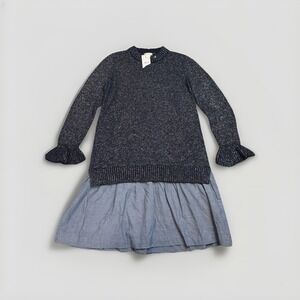 J.Crew Crewcuts Girls 14 Navy Shimmer Mixy Sweatshirt‎ Dress Knit Cotton Blend